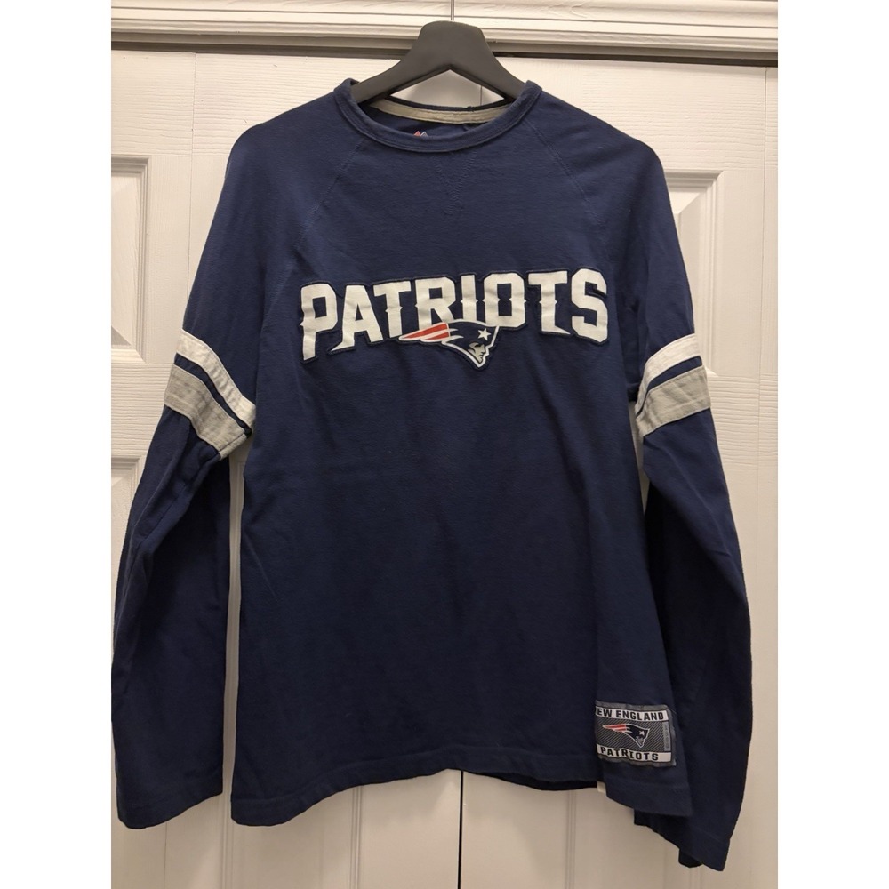 New England Patriots Long Sleeve Shirt Men L NFL Football Navy Blue
